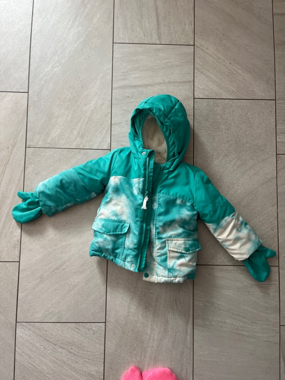Cat & Jack Teal and White Kids Puffer Jacket with Mittens